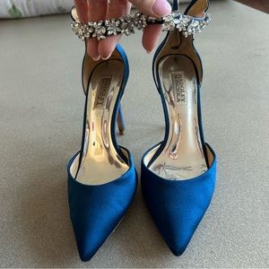 Blue Badgley Mischka pumps with jewel ankle strap